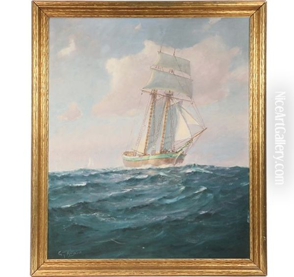 Gaff-rigged Square Topsail Ketch Bearing Down Oil Painting by Gilbert Tucker Margeson