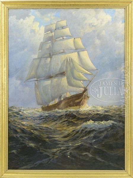 Clipper Ship In Full Sail Oil Painting by Gilbert Tucker Margeson