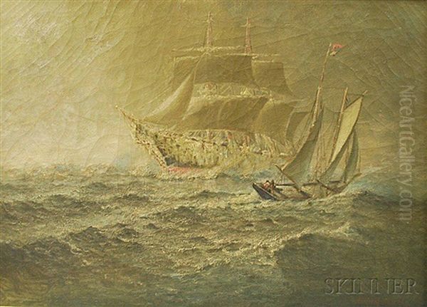 Schooner Encrusted In Ice Oil Painting by Gilbert Tucker Margeson