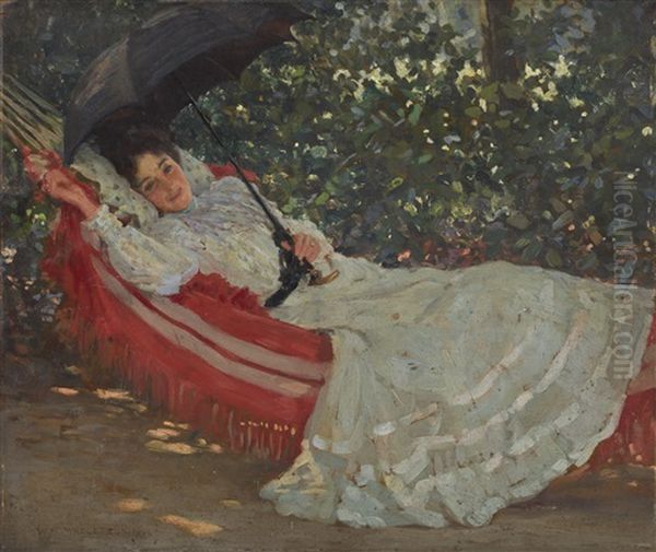 The Red Hammock Oil Painting by William Henry Margetson