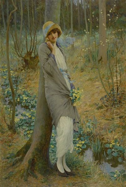 Marsh Marigolds Oil Painting by William Henry Margetson