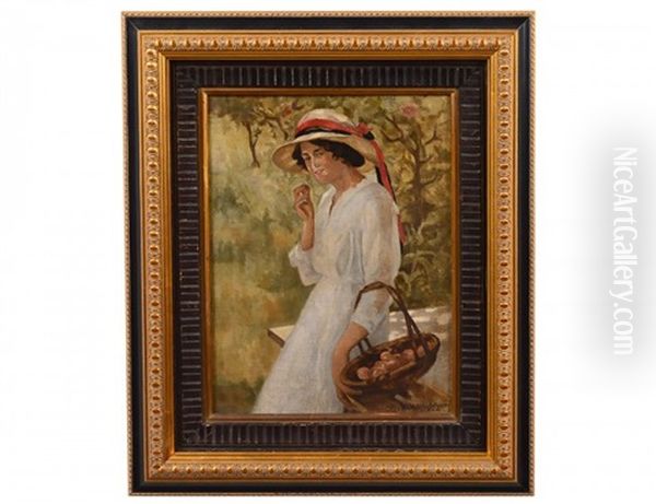 Woman With Basket Of Fruit Oil Painting by William Henry Margetson