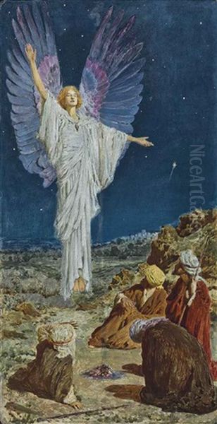 The Angel Appearing To The Shepherds Oil Painting by William Henry Margetson