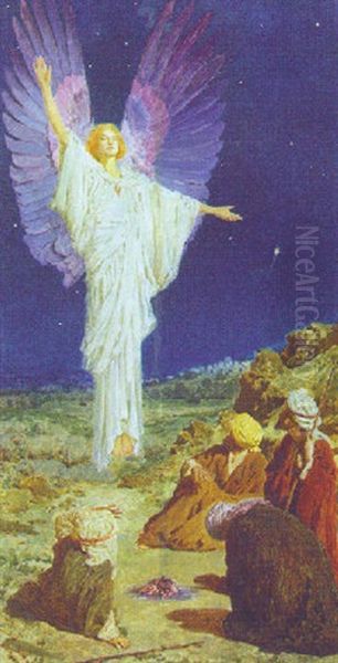 The Angel Appearing To The Shepherds Oil Painting by William Henry Margetson