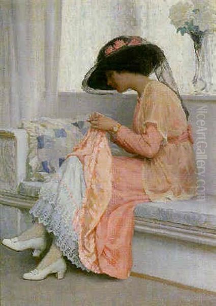 A Stitch In Time Oil Painting by William Henry Margetson