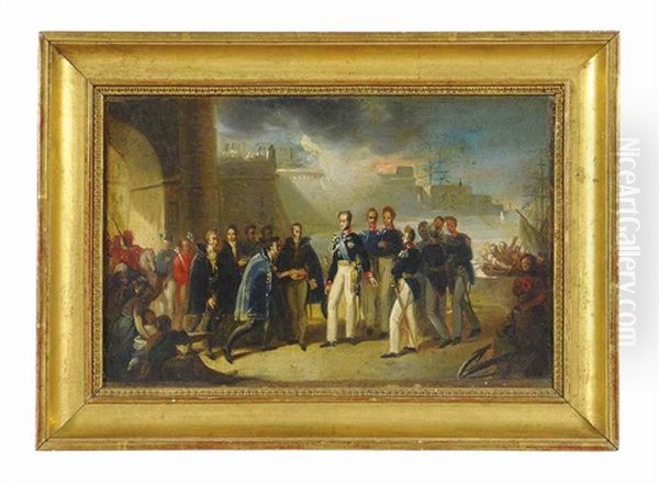 The Arrival Of Carlo Alberto Amedeo Di Savoia), King Of Sardinia 1831-1849, In Cagliari Oil Painting by Giovanni Marghinotti