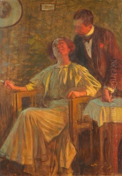 A Couple In An Interior By Firelight Oil Painting by Tihamer Von Margitay