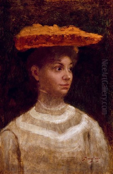 Young Lady In A Hat Oil Painting by Tihamer Von Margitay