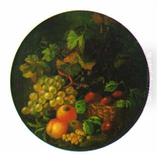 Still Life Of Fruit Displayed On A Mossy Bank Oil Painting by Marie Margitson