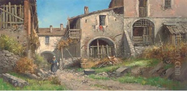 A Peasant Girl By A Farm House Oil Painting by Francesco Margotti