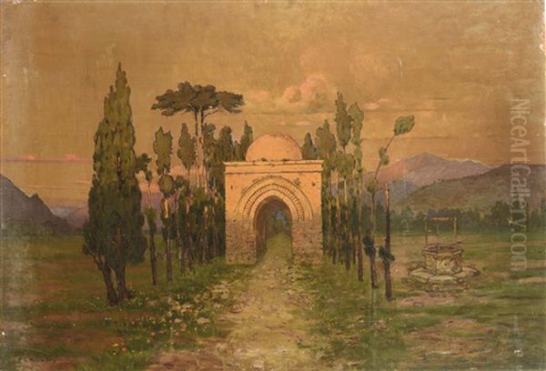 Paesaggio Con Arco Oil Painting by Ettore De Maria-Bergler