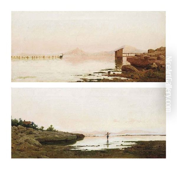 Views Of The Coast Near Palermo (pair) Oil Painting by Ettore De Maria-Bergler