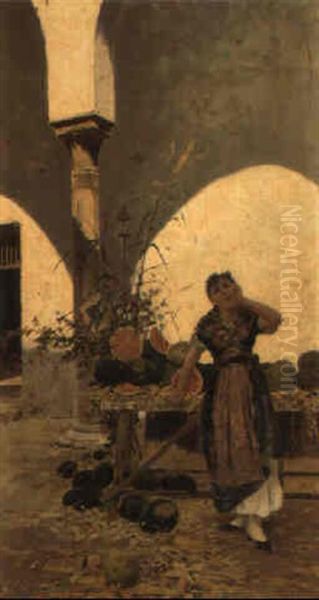 Venditrice Di Cocomeri Oil Painting by Ettore De Maria-Bergler