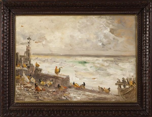 Marina Di Bordighera Con Galline Oil Painting by Pompeo Mariani