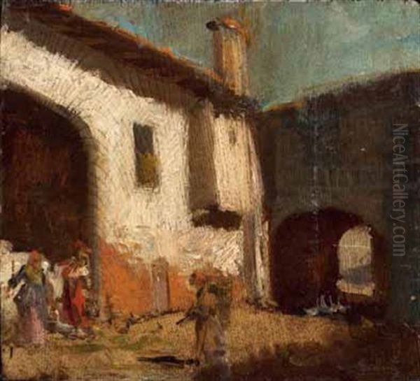 Cascinale Lombardo (+ Volto Maschile, Studio, Verso) Oil Painting by Pompeo Mariani