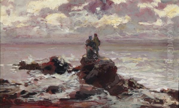 Auf Den Klippen Oil Painting by Pompeo Mariani