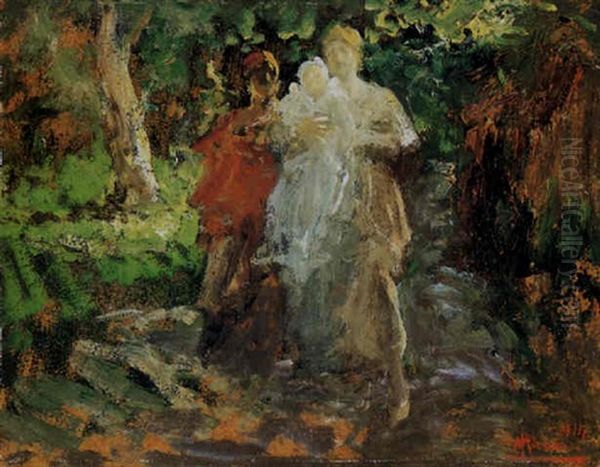 Figure In Un Bosco Oil Painting by Pompeo Mariani