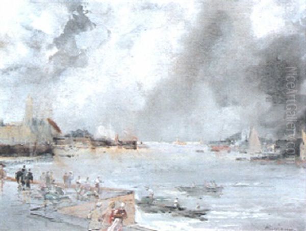 Il Porto Di Genova Oil Painting by Pompeo Mariani