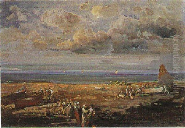 Sulla Spiaggia, Dopo La Pesca Oil Painting by Pompeo Mariani