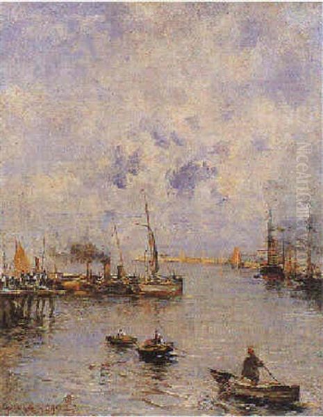 Nel Porto Di Genova, 1895 Oil Painting by Pompeo Mariani