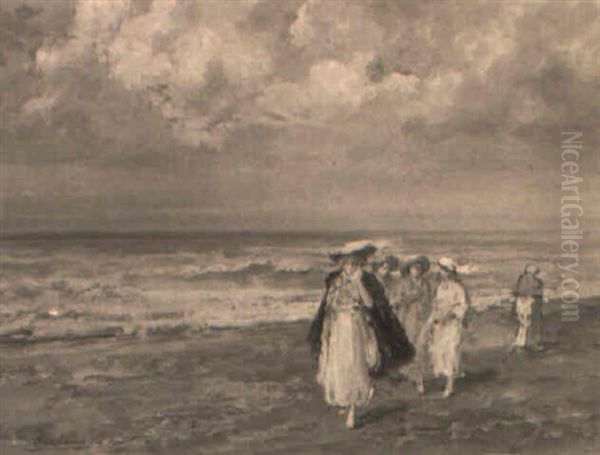 Donne Sulla Spiaggia Oil Painting by Pompeo Mariani