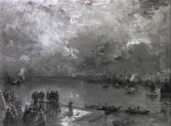 Incendio Nel Porto Oil Painting by Pompeo Mariani