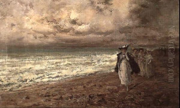 Passeggiata Sulla Spiaggia Oil Painting by Pompeo Mariani