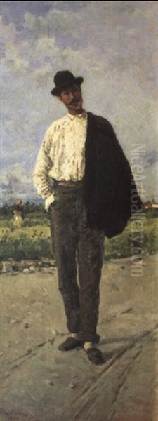 Figura Maschile Nel Paesaggio Oil Painting by Pompeo Mariani