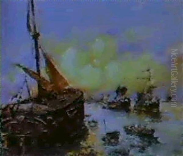 Battaglia Navale Oil Painting by Pompeo Mariani