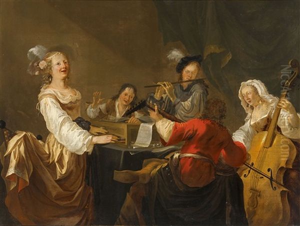 Musical Company Oil Painting by Aert Jansz Marienhof