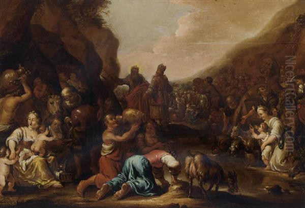 Moses Striking The Rock Oil Painting by Aert Jansz Marienhof