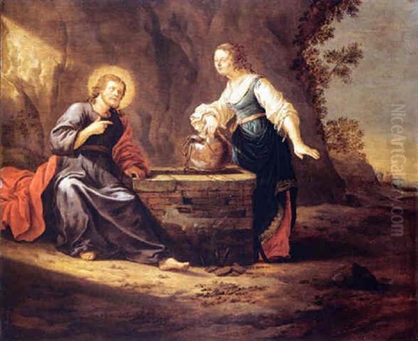 Christ With The Woman Of Samaria (john 4:1-30) Oil Painting by Aert Jansz Marienhof