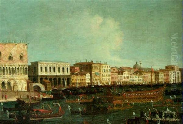 The Doge In The Bucintoro Departing From The Palazzo Ducale And Passing The Riva Deglli Schiavoni On Ascendion Day Oil Painting by Jacopo di Paolo Marieschi