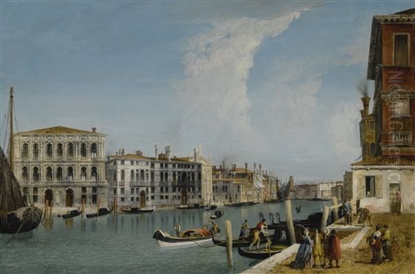 Venice, A View Of The Grand Canal With Ca' Pesaro And Palazzo Foscarini-giovanelli, From The Campiello Of The Palazzo Gussoni Oil Painting by Michele Marieschi