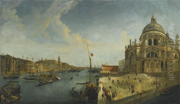 Venice, A View Of Santa Maria Della Salute And The Entrance To The Grand Canal, Looking East Oil Painting by Michele Marieschi