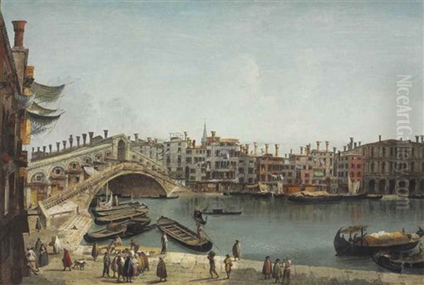 Venice: The Rialto From The Riva Del Vin Oil Painting by Michele Marieschi