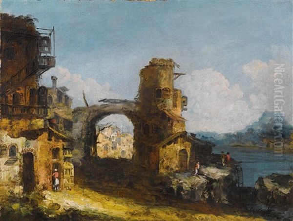 Capriccio With Ruins On The Coast Oil Painting by Michele Marieschi