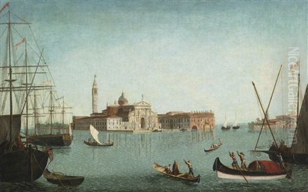 Venice, A View Of The Island Of San Giorgio Maggiore With Gondolas And Larger Shipping Vessels In The Foreground (collab. W/studio) Oil Painting by Michele Marieschi