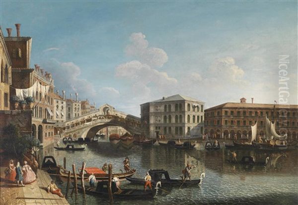 Der Canal Grande Mit Der Rialtobrucke Und Dem Palazzo Dei Camerlenghi In Venedig Oil Painting by Michele Marieschi