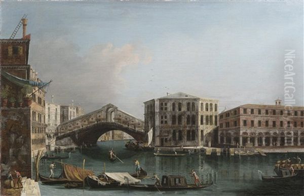 Der Canal Grande Mit Der Rialtobrucke Und Der Palazzo Dei Camerlenghi, Venedig Oil Painting by Michele Marieschi