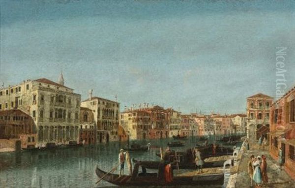 View Of The Grand Canal, Venice, At The Level Of The Pescheria And Of Palazzo Michiel Alle Colonne Oil Painting by Michele Marieschi