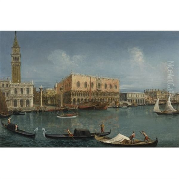 The Molo, Venice, From The Bacino Di San Marco, With The Fusta, Gondolas And Barges Oil Painting by Michele Marieschi