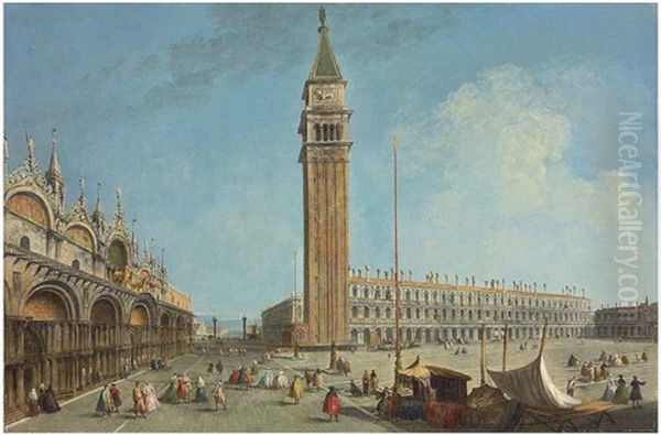 The Piazza San Marco, Venice (from The Torre Dell' Orologio, Looking South) Oil Painting by Michele Marieschi