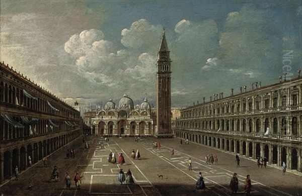 Piazza San Marco, Venice, Looking East, With The Torre Dell'orologio, The Campanile, The Doge's Palace And The Procuratie Nuove Oil Painting by Michele Marieschi