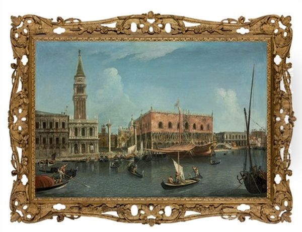 The Molo, Venice, With The Zecca, The Libreria, The Piazzetta With The Campanile, The Palazzo Ducale, The Bridge Of Sighs And The Prigoni Oil Painting by Michele Marieschi