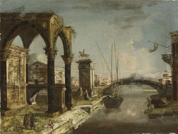 Cappriccio Mit Triumphbogen (+ Capriccio Mit Gotischem Portico Und Architekturelementen; Pair) Oil Painting by Michele Marieschi