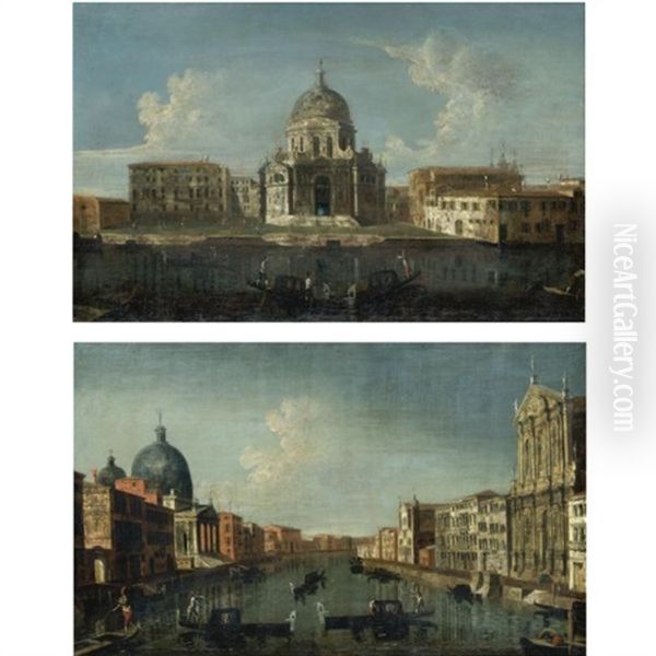 Venice, A View Of The Church Of Santa Maria Della Salute (+ Venice, A View Of The Grand Canal With The Chiesa Degli Scalzi; Pair) Oil Painting by Michele Marieschi