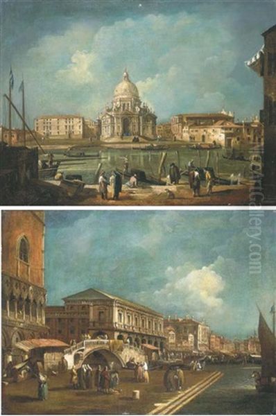 Santa Maria Della Salute From The Grand Canal, Venice (+ The Molo With The Riva Degli Schiavoni From The Bacino Di San Marco, Venice; Pair) Oil Painting by Michele Marieschi