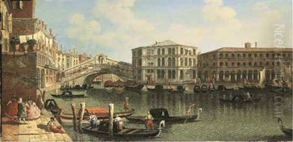 The Rialto Bridge, Venice, With The Palazzo Dei Camerlenghi Oil Painting by Michele Marieschi