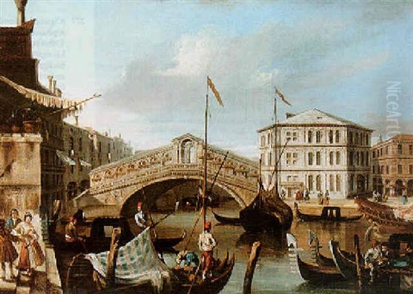 Venice, View Of The Rialto Bridge With The Palazzo Camerlenghi Oil Painting by Michele Marieschi